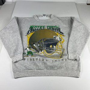 VTG TNT Notre Dame Fightin Irish Sweatshirt Large Grey Helmet Thrashed Crewneck